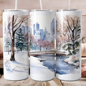 Winter New York Png for 20oz Skinny Tumbler Wrap, City 20oz Skinny Tumbler Design, Watercolor Sublimation png