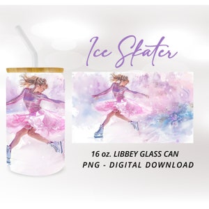 Patinadora artística femenina PNG Lata de vidrio Libbey de 16 oz, Clipart de patinadora sobre hielo femenina, Regalo de patinaje sobre hielo, Clipart de deportes de invierno