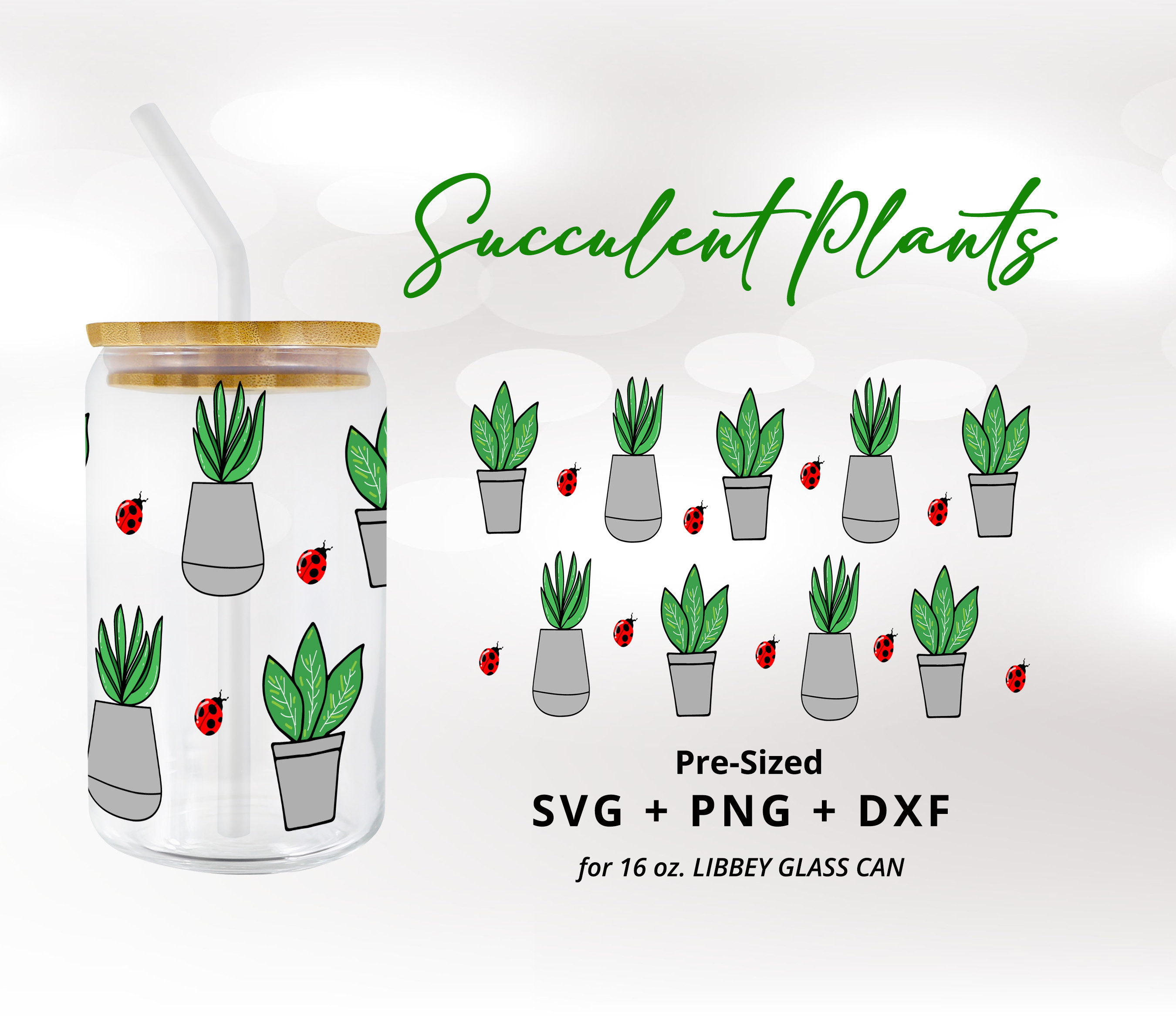 Sukkulenten Design für 16 Unzen Libbey Glass Crazy Plant Lady svg Sukkulenten Png Kaktus Becher Bier Dose Glas Wrap