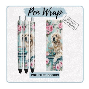 Dog Pen Wrap, Golden Retriever Pen Wrap Template Png, Cute Dog Pattern Pen Wrap, Ideal Gift Dog Trainers, Canine Coach