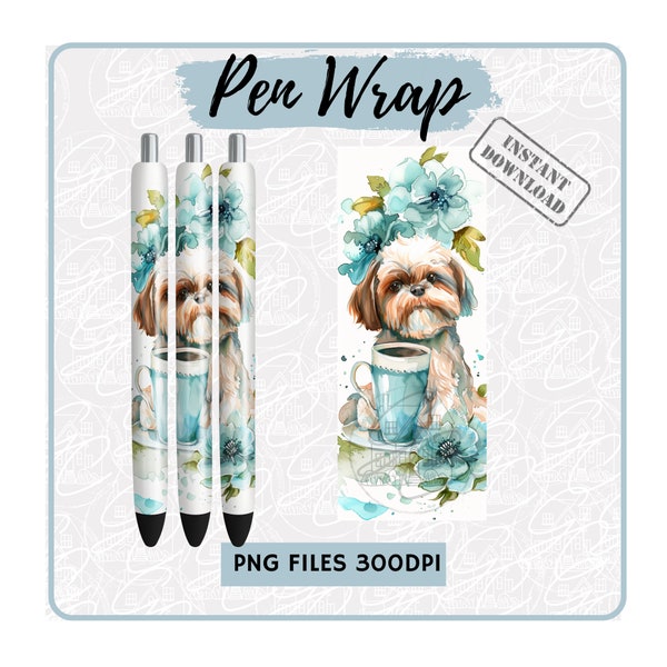 Shih Tzu png Pen Wrap Sublimation Designs Dog Puppy Love Tea Cup Seamless Design Gift For Dog Lovers Gift For Parties