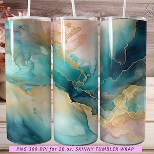 Alcohol Ink Green Gold Pink Color Paint Png 20oz Skinny Tumbler Wrap Sublimation Design Girly Gifts Fashion Party Gift