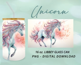 Einhorn png für 16 Unzen Libbey Glasdose, Einhorn Magie, Blumenzauber Stern, stilisierte Grafiken, benutzerdefinierte Glaswaren