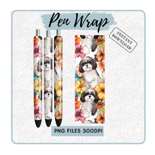 Shih Tzu png Pen Wrap Sublimation Designs Dog Breed Seamless Design Gift For Dog Lovers Gift For Mom