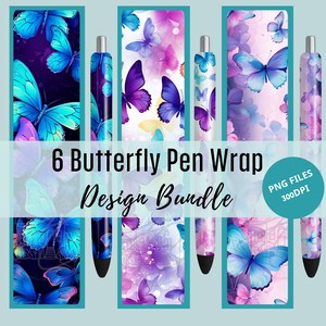 6 Butterfly Pen Wraps | Monarch Butterfly Epoxy Pen Wraps PNG | Sublimation Waterslide Design