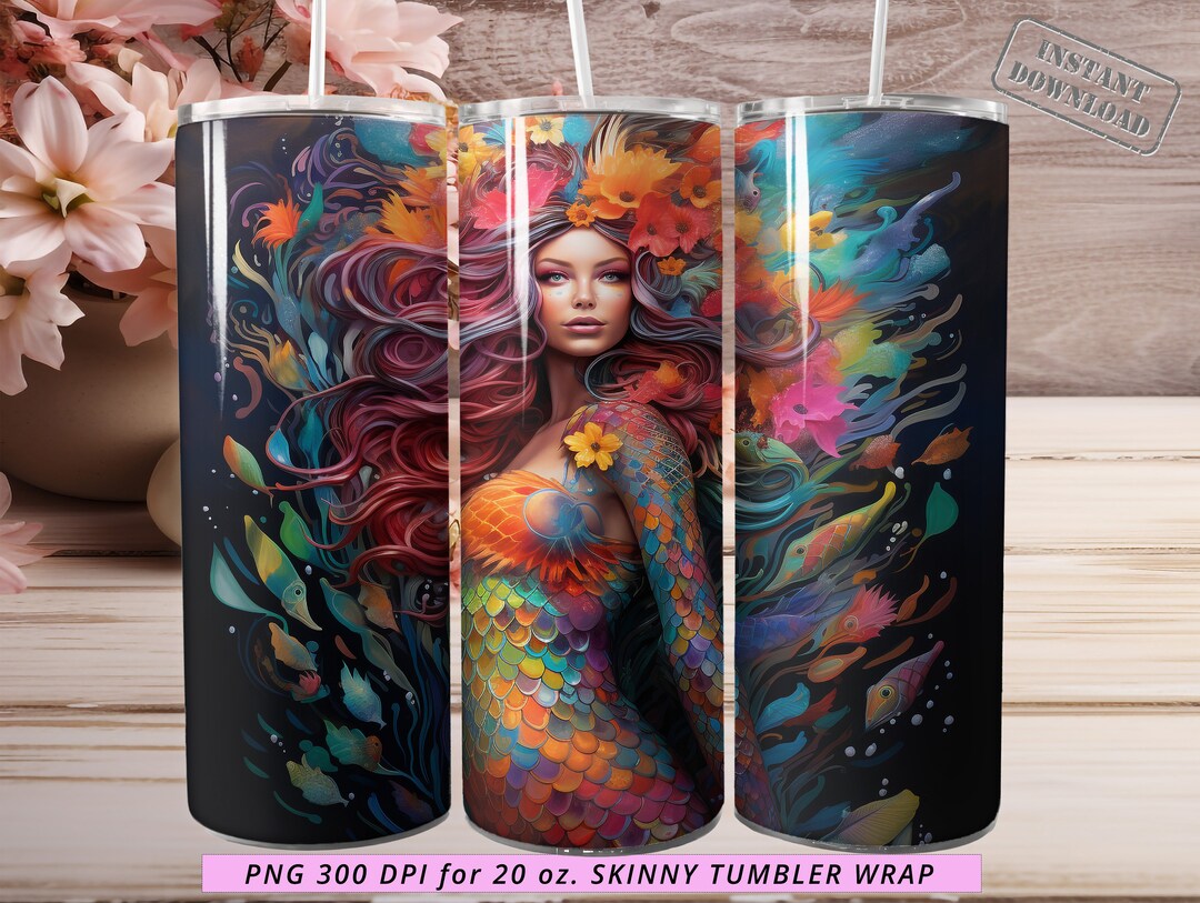 Mermaid Png 20oz Skinny Tumbler Wrap Under Sea 20oz Skinny Tumbler ...