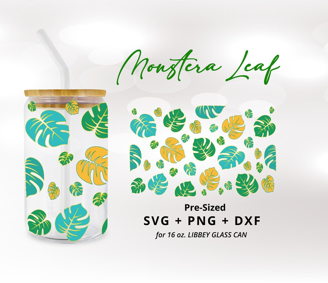 Monstera Leaf Svg for 16oz Libbey Glass Can Monstera Deliciosa Plant ...