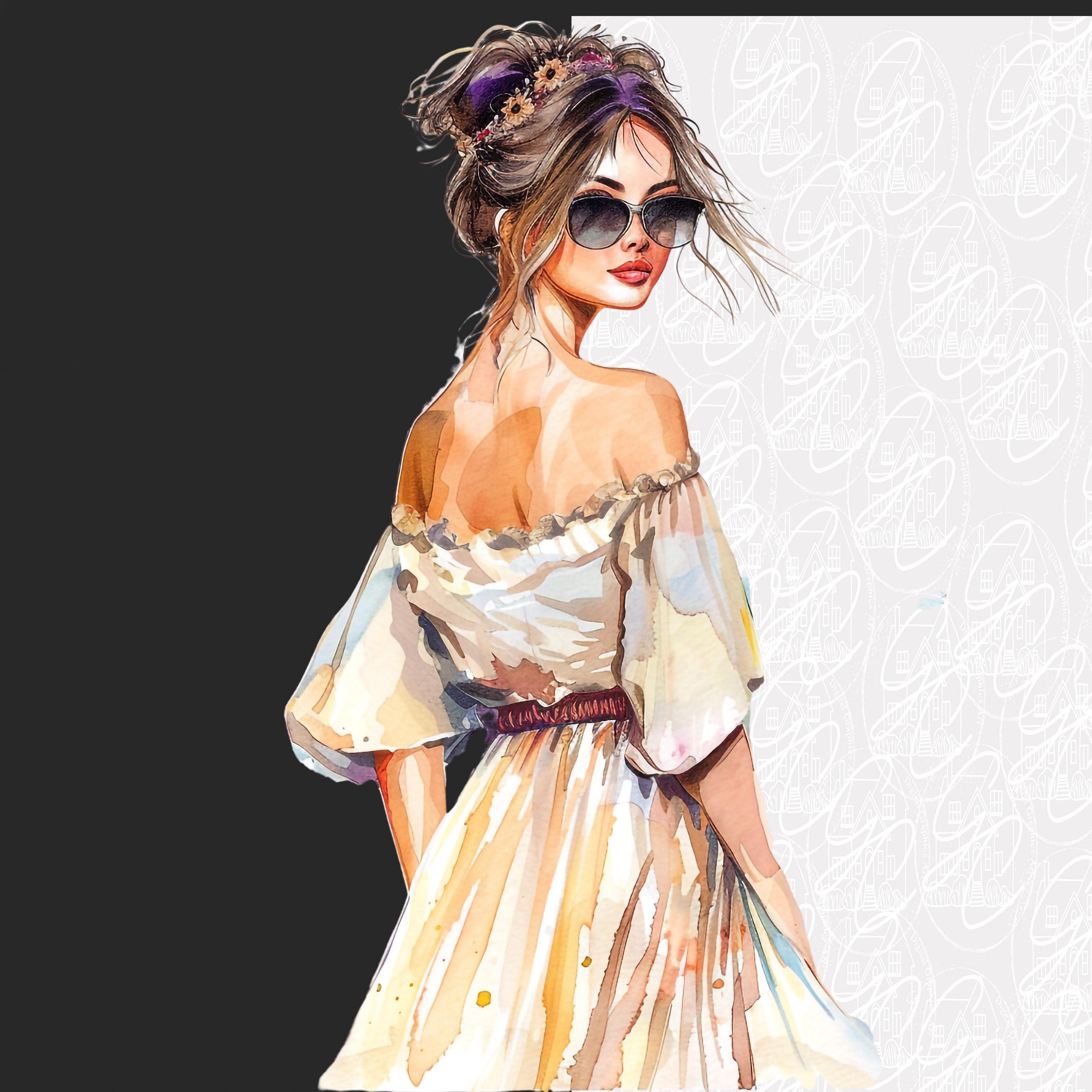 Fashion Girl Png Clipart Bundle Watercolor Fashion Girl Illustration Summer  Clipart Glam Girl Chic Scrapbooking Journal - Etsy, image size:3000x3000