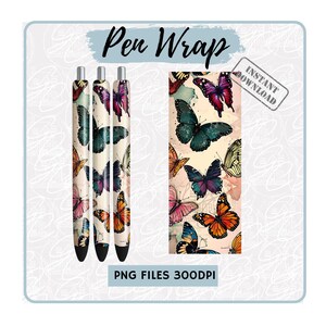 Butterfly Pen Wrap png Sublimation Designs Butterfly Seamless Design Colorful Pen Wrap Pattern Gift For Girl