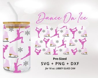 Tanz auf dem Eis, Eislaufen 16 Unze Libbey Glasdose, Eiskunstlauf png, Tanzglas, SVG Png Dxf, stilisierte Grafiken