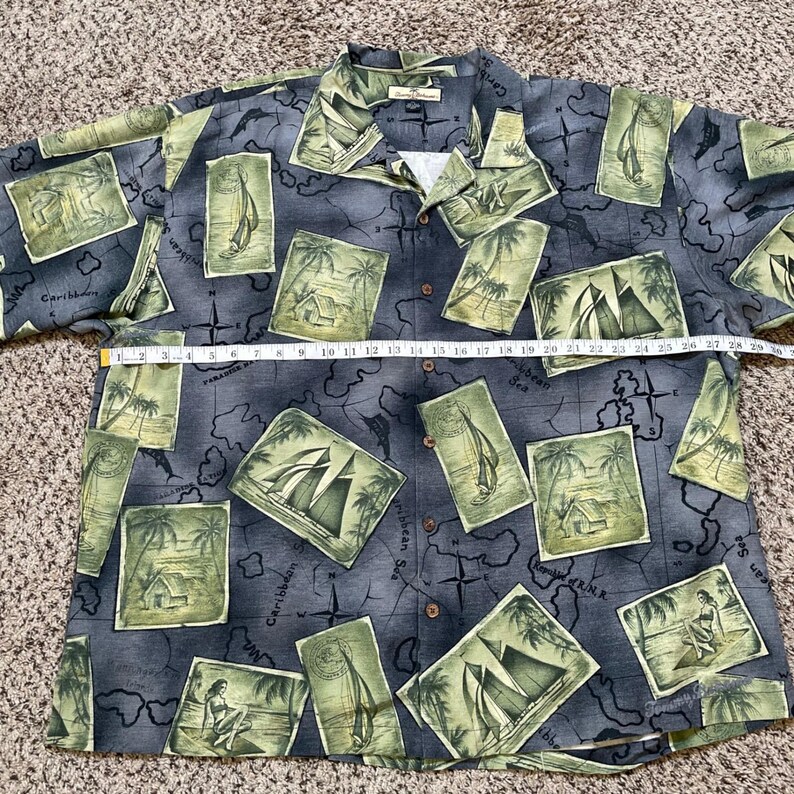 Tommy Bahama Seide Aloha Shirt XXL Postkarte Karte Segelboot Hawaii Hula Loop Kragen Bild 6