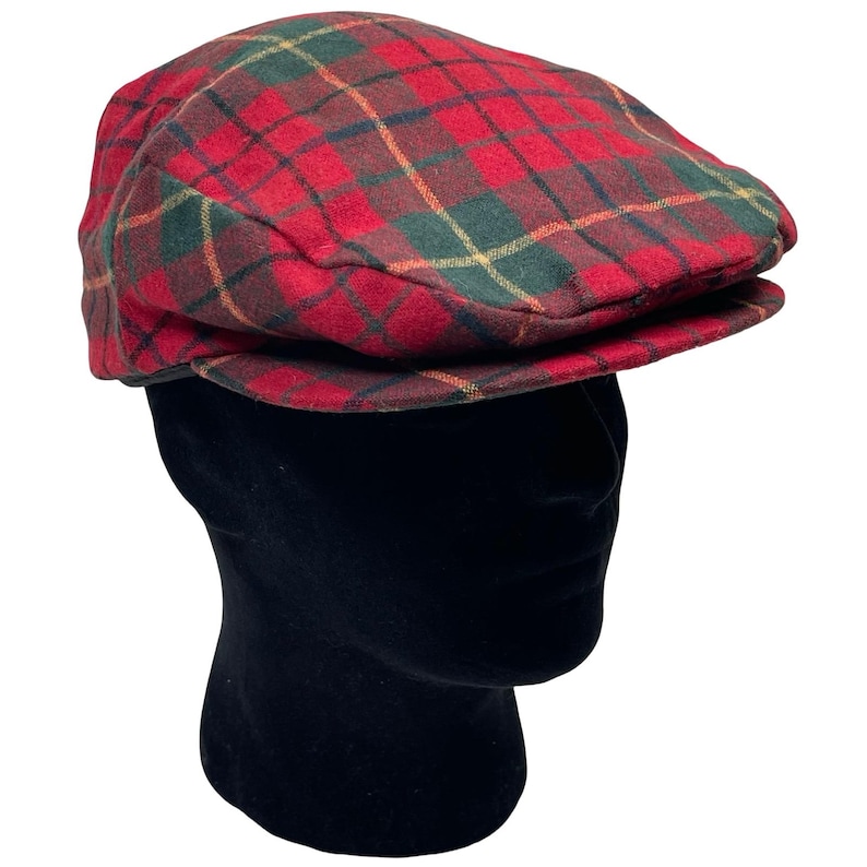 Vintage Pendleton Wool Plaid Flat Cap Men M Red Green Tartan Newsboy Driving Hat image 1
