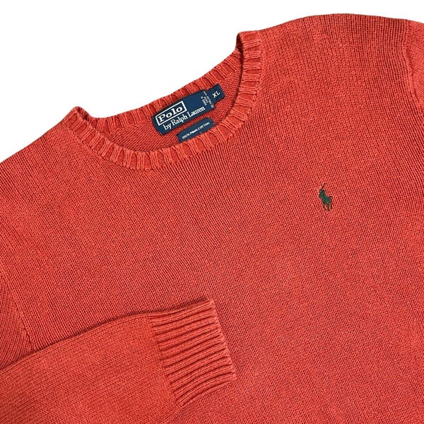 Vintage Polo Ralph Lauren Mens Orange Crew Neck Sweater XL 100% Pima Cotton