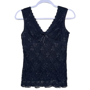 Vtg Black Floral Lace Babydoll Tank Top Blouse Womens M Y2K Whimsigoth Fairy