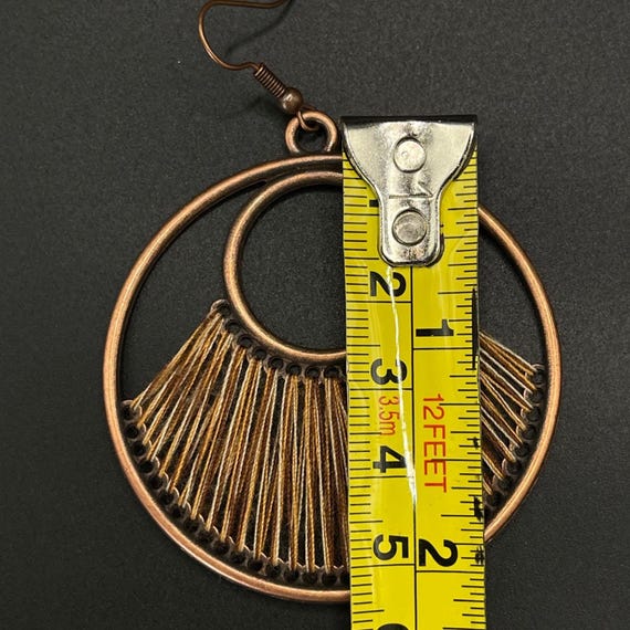 Boho Copper Tone Circular Thread Wrapped Hoop Dan… - image 4