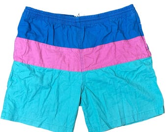 Vtg Islander Swim Trunks Mens L Multicolor Colorblock Retro 80s 90s Board Shorts