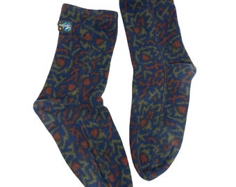 Vintage Acorn Fleece Sox Slipper Unisex XL Blue Abstract Geometric Warm Gorpcore
