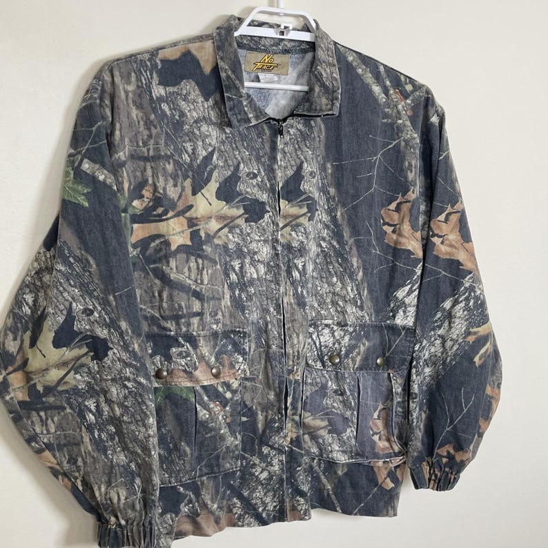No Trace Mossy Oak Camo Jas Met Volledige Rits Heren L Groen Bruin Hunting Utility afbeelding 5