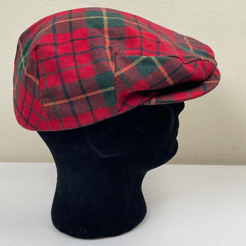 Vintage Pendleton Wool Plaid Flat Cap Men M Red Green Tartan Newsboy Driving Hat image 5