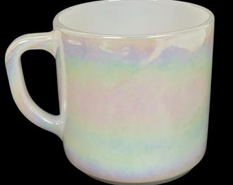 Vintage Federal Glass Moonglow Iridescent Pearl Mug Coffee Cup Rainbow Sheen