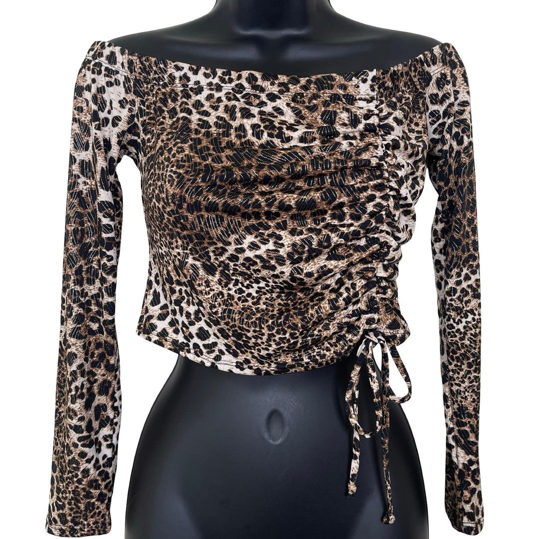 Leopard Rave Top Vintage Fashion Magazine Leopard Print Long Sleeve off Shoulder Top M ...
