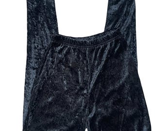 Leginsy Vintage Stefano Crushed Velvet damskie w kolorze czarnym z lat 90. Witchy Whimsigoth