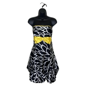Vtg GUNNE SAX Jessica McClintock Black Yellow Bow Bubble Hem HOCO Dress Y2K 11