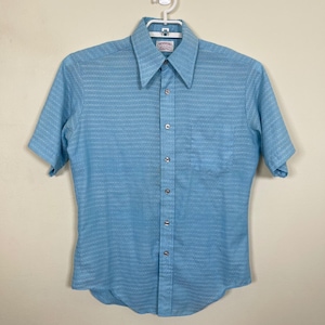 Camisa de campamento McGregor Scotset vintage para hombre, talla M, azul, con cuello tipo daga texturizado, estilo retro de los años 70. imagen 2
