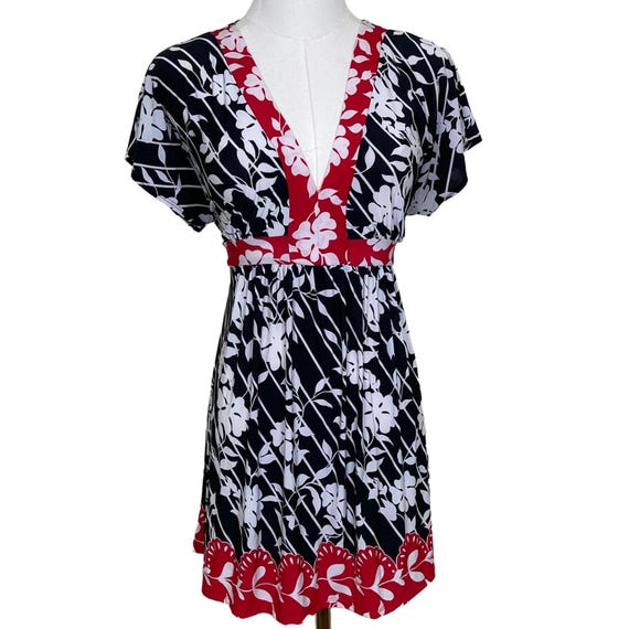 charlotte russe semi formal dresses Vintage Mini Dress Women L Black Red Floral Empire Waist Y2K F26-Drop2-Dresses