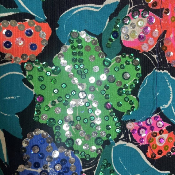 Vtg Women's Handmade Bright Colorful Sequin Flora… - image 5