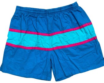 Bañador tipo bermudas Vintage Sunset Highway para hombre, talla L, azul y rosa, estilo años 90.