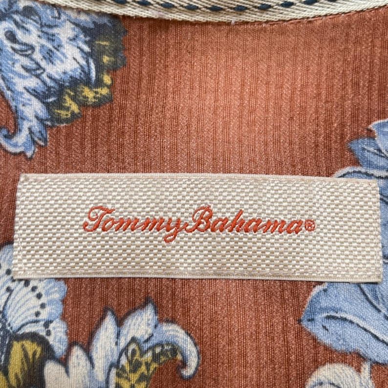 Tommy Bahama Mens Silk Camp Hawaiian Shirt XXL Orange Floral Print Aloha Button image 4