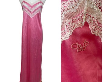Diane Von Furstenberg Vintage Nightgown Women M Pink Lace Trim Satin Maxi Slip