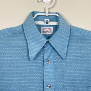 Camisa de campamento McGregor Scotset vintage para hombre, talla M, azul, con cuello tipo daga texturizado, estilo retro de los años 70. imagen 3
