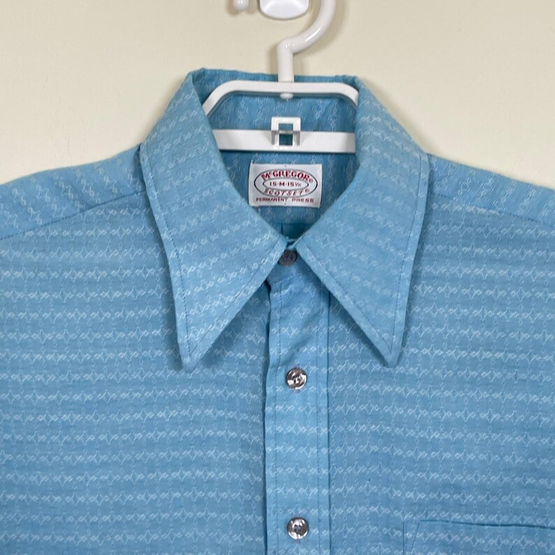 Camisa de campamento McGregor Scotset vintage para hombre, talla M, azul, con cuello tipo daga texturizado, estilo retro de los años 70. imagen 3