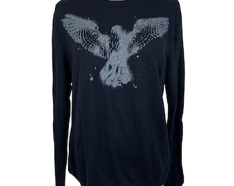 Suéter vintage Banana Republic con estampado de águila para hombre, talla M, negro, algodón, lana de bambú, estilo Y2K