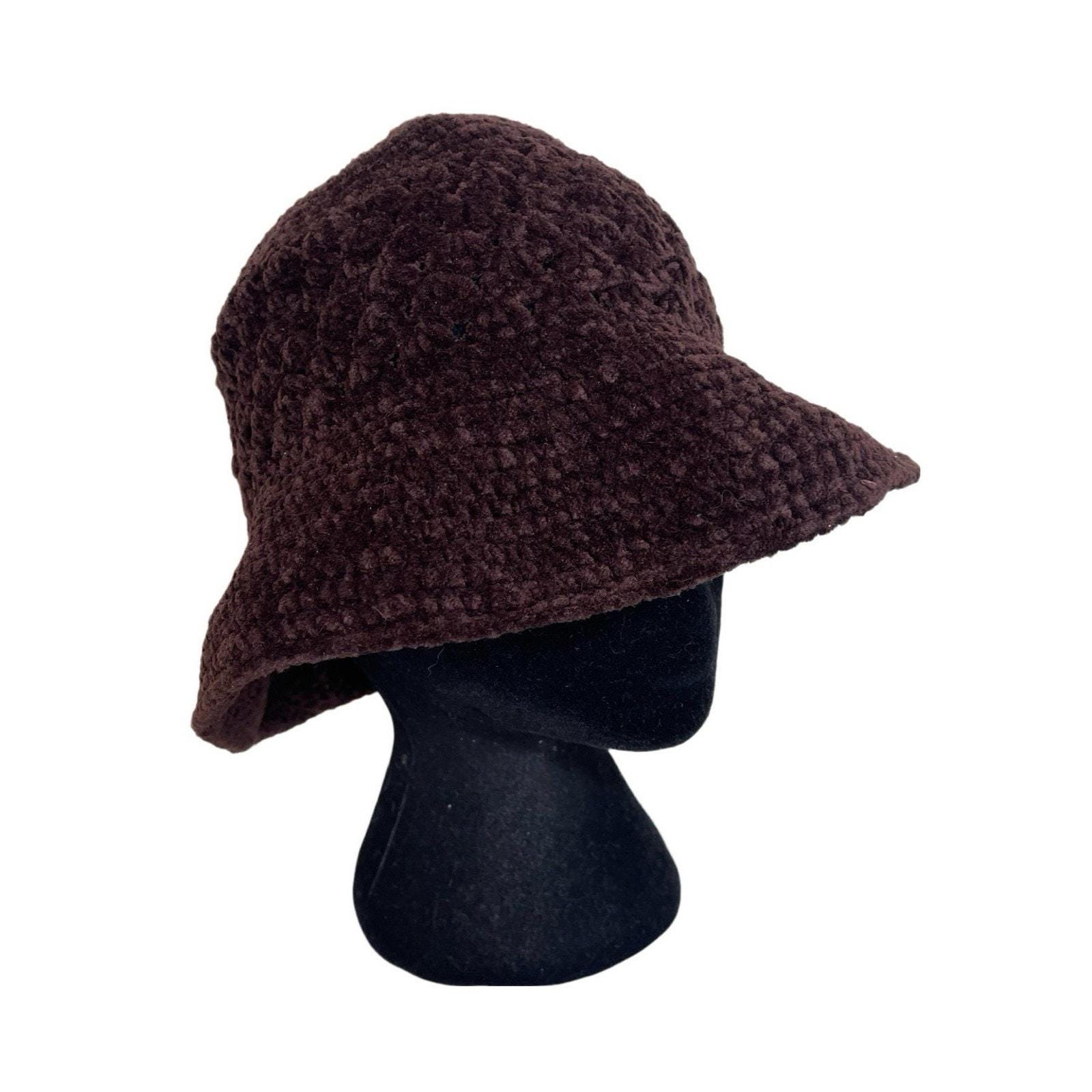 Vintage Y2K 90s Chenille Knit Fuzzy Soft Chocolate Bucket Hat Millenium … s-l1200.jpg main image 4