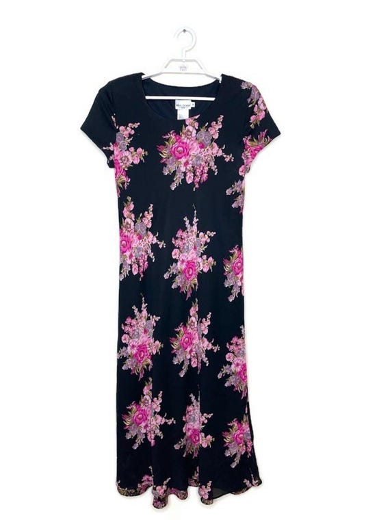 Vtg Women's Black Pink Dark Floral Maxi Dress 90s Whimsigoth Flowy Grunge  Sz 12 - Etsy