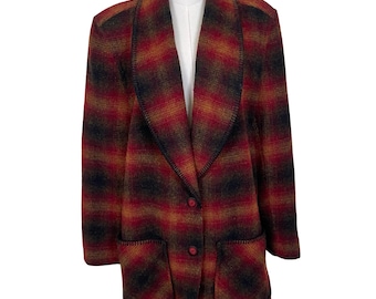 Chaqueta tipo blazer extragrande de lana a cuadros estilo vintage American Eagle para mujer, talla L, color rojo.