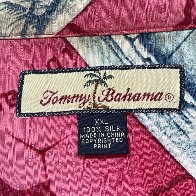 Tommy Bahama heren zijden Hawaiiaans kampshirt XXL tropische kaart zeilboot ansichtkaart rood afbeelding 4