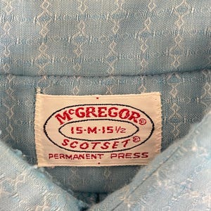 Camisa de campamento McGregor Scotset vintage para hombre, talla M, azul, con cuello tipo daga texturizado, estilo retro de los años 70. imagen 8