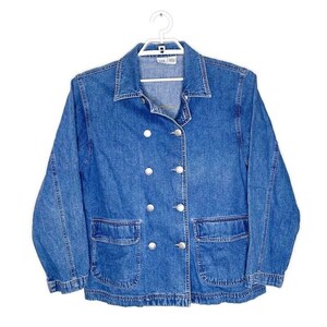 Vtg GAP Women&#39;s Blue Denim Double-Breasted Chore Utility Barn Jacket Coat Sz M