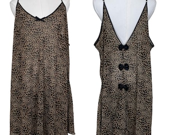 Camisón Vintage Secret Treasures para mujer, talla 3XL, estampado de leopardo, lazo en la espalda, estilo Y2K
