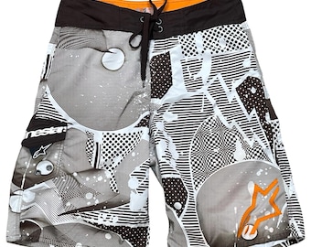 Bañador corto vintage Alpinestars de 32" con estampado marrón y naranja, estilo Y2K.