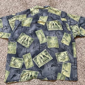 Tommy Bahama Seide Aloha Shirt XXL Postkarte Karte Segelboot Hawaii Hula Loop Kragen Bild 4
