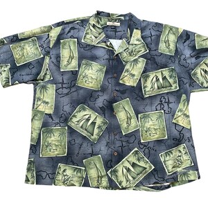 Tommy Bahama Seide Aloha Shirt XXL Postkarte Karte Segelboot Hawaii Hula Loop Kragen Bild 2