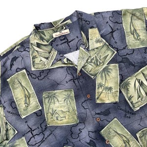 Tommy Bahama Seide Aloha Shirt XXL Postkarte Karte Segelboot Hawaii Hula Loop Kragen Bild 1