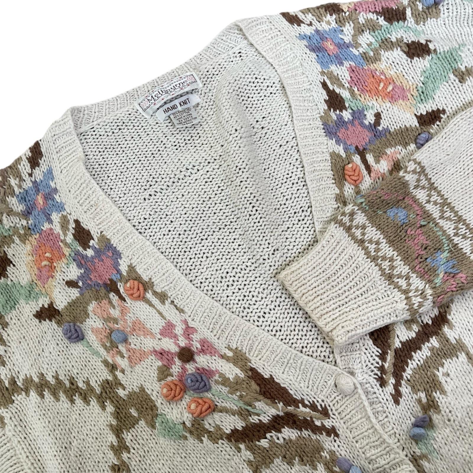 ヴィンテージ　花柄　刺繍　ハンドニット　カーディガン SA3 ヴィンテージ 花柄 刺繍 ハンドニット カーディガン SA3 ヴィンテージ