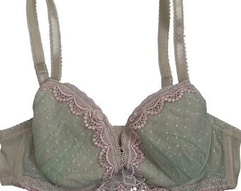 Sujetador vintage Wacoal D70/32D para mujer, verde, rosa, encaje, malla, lunares, con aros, BOA159