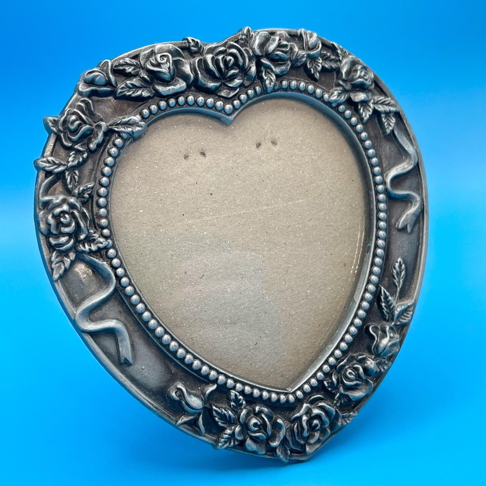 ヴィンテージ カントリー フォトフレーム フラワー ハート y2k 平成レトロ Vintage Russ Heart Rose Mini Picture Frame Silver Pewter Floral